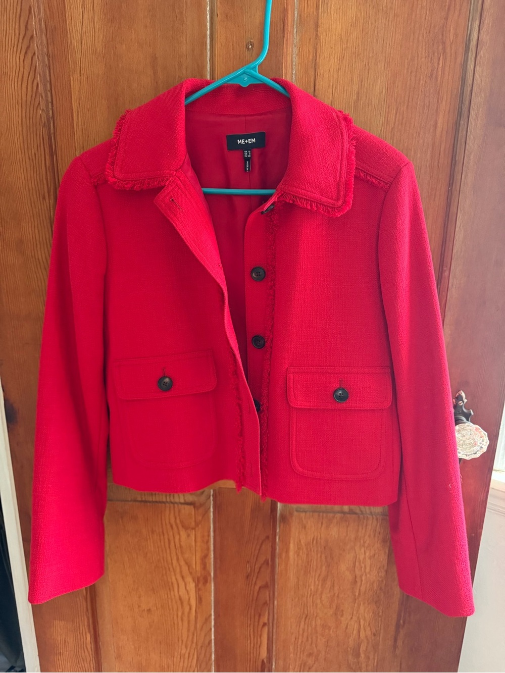 ME+EM Red Cropped Button-Front Blazer